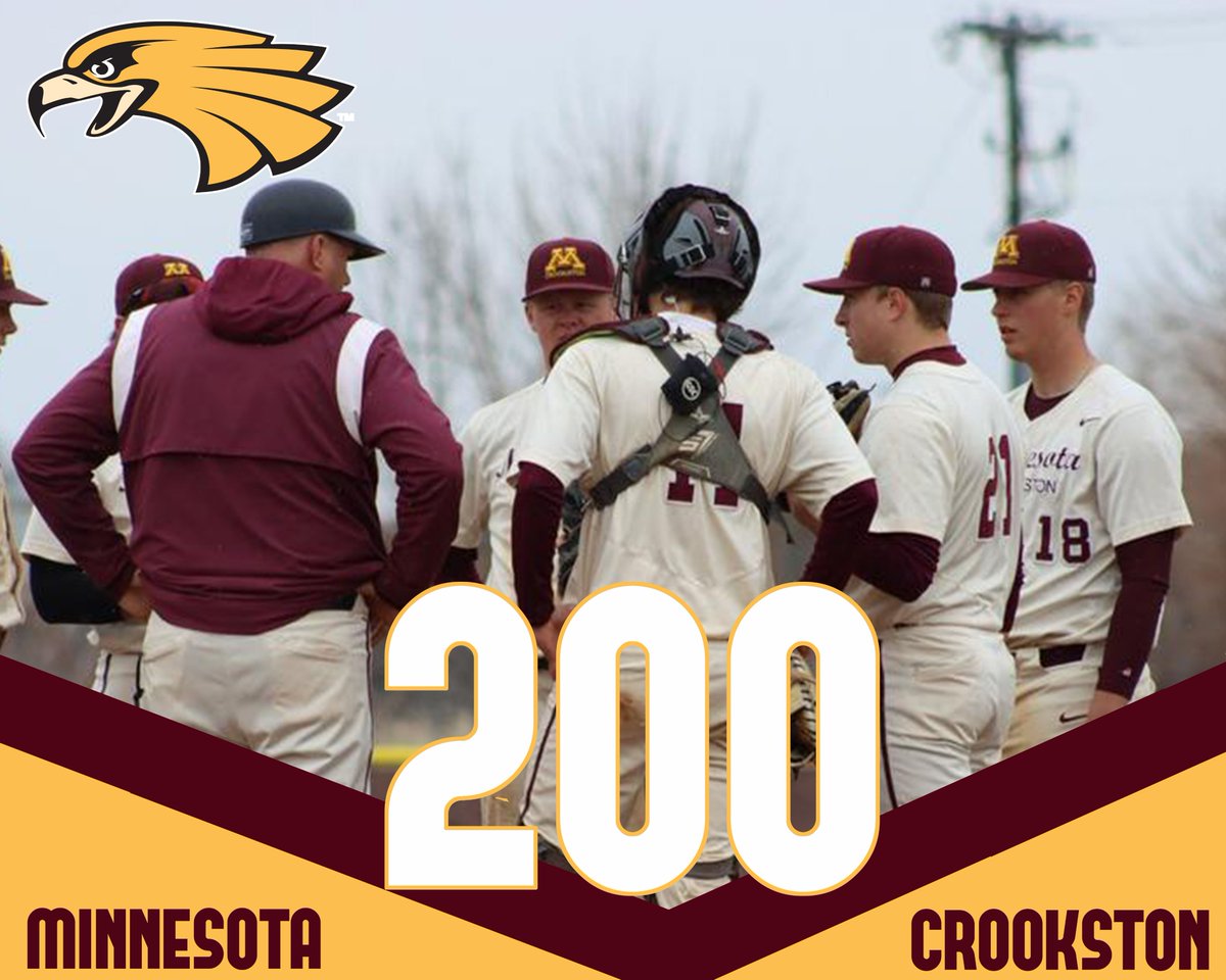 UMNCrookstonATH's tweet photo. Congrats to @UMCBaseball Head Coach Steve Gust on his 200th win as the Golden Eagle boss. He becomes only the second @UMNCrookston coach in any sport, joining Gary Senske, to achieve 200 or more wins

#WingsUp https://t.co/6hZdY7U1Sq