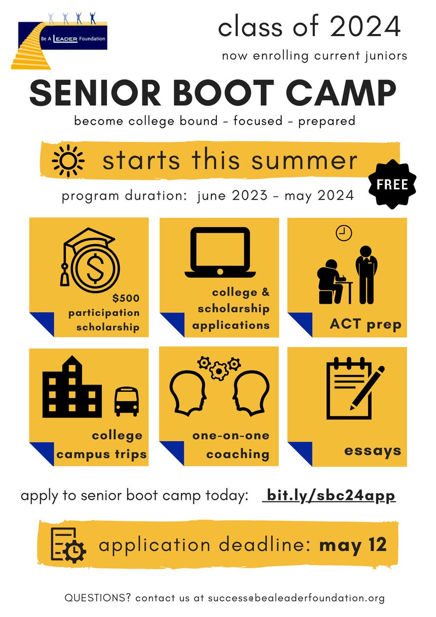 Juniors check out this summer opportunity! Become college bound, focused, and prepared for senior year!