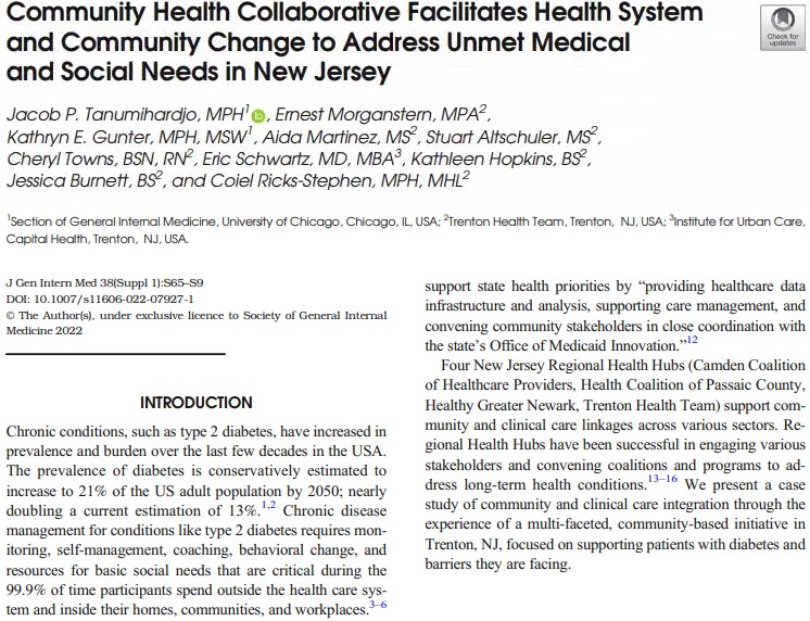 This non-profit public health collaborative provides a model for other #publichealth focused partnerships that aim to improve #chronicdisease management & address both immediate socials needs & structural determinants of health. @TrentonHealth link.springer.com/article/10.100…