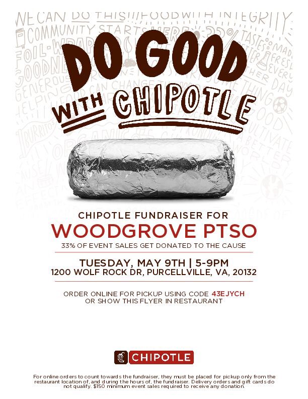 Save the date!

Woodgrove PTSO Spirit Night at Chipotle 
Tuesday, May 9th
5-9pm