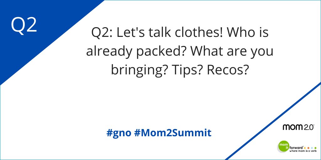 MomItForward's tweet photo. Q2: LET'S TALK CLOTHES! WHO IS ALREADY PACKED? WHAT ARE YOU BRINGING? TIPS? RECOS? #gno #Mom2Summit PLS RT https://t.co/7gzC6FuiPT