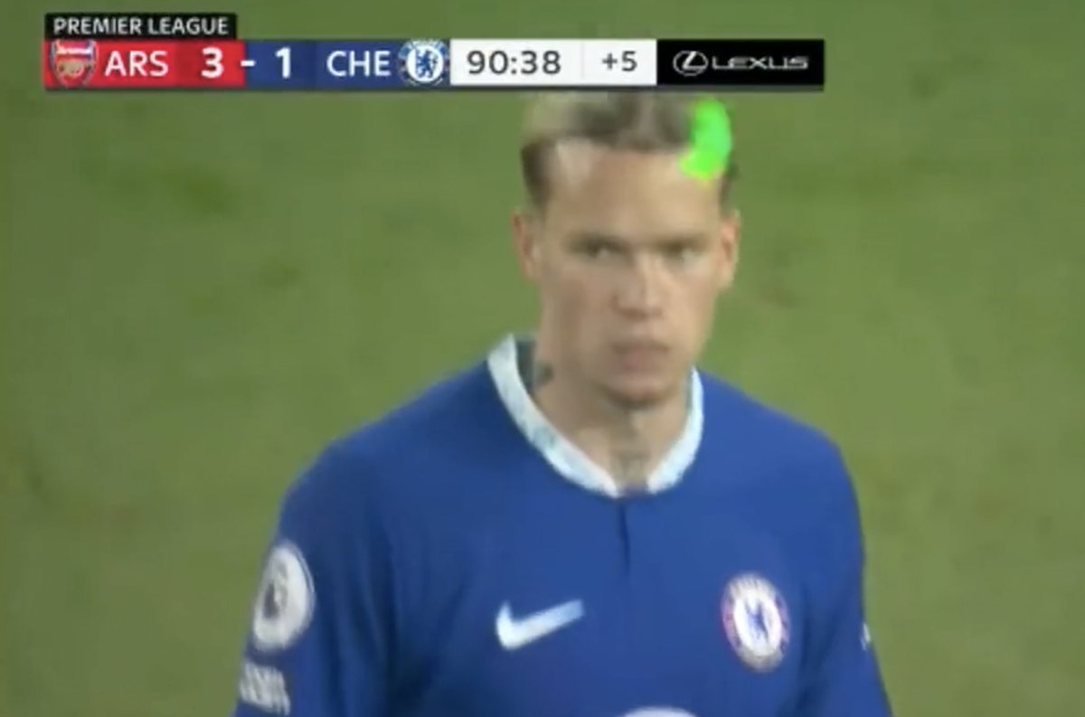 TrollFootball's tweet photo. Found the person who was pointing laser at Mudryk https://t.co/Grs6U8tOin