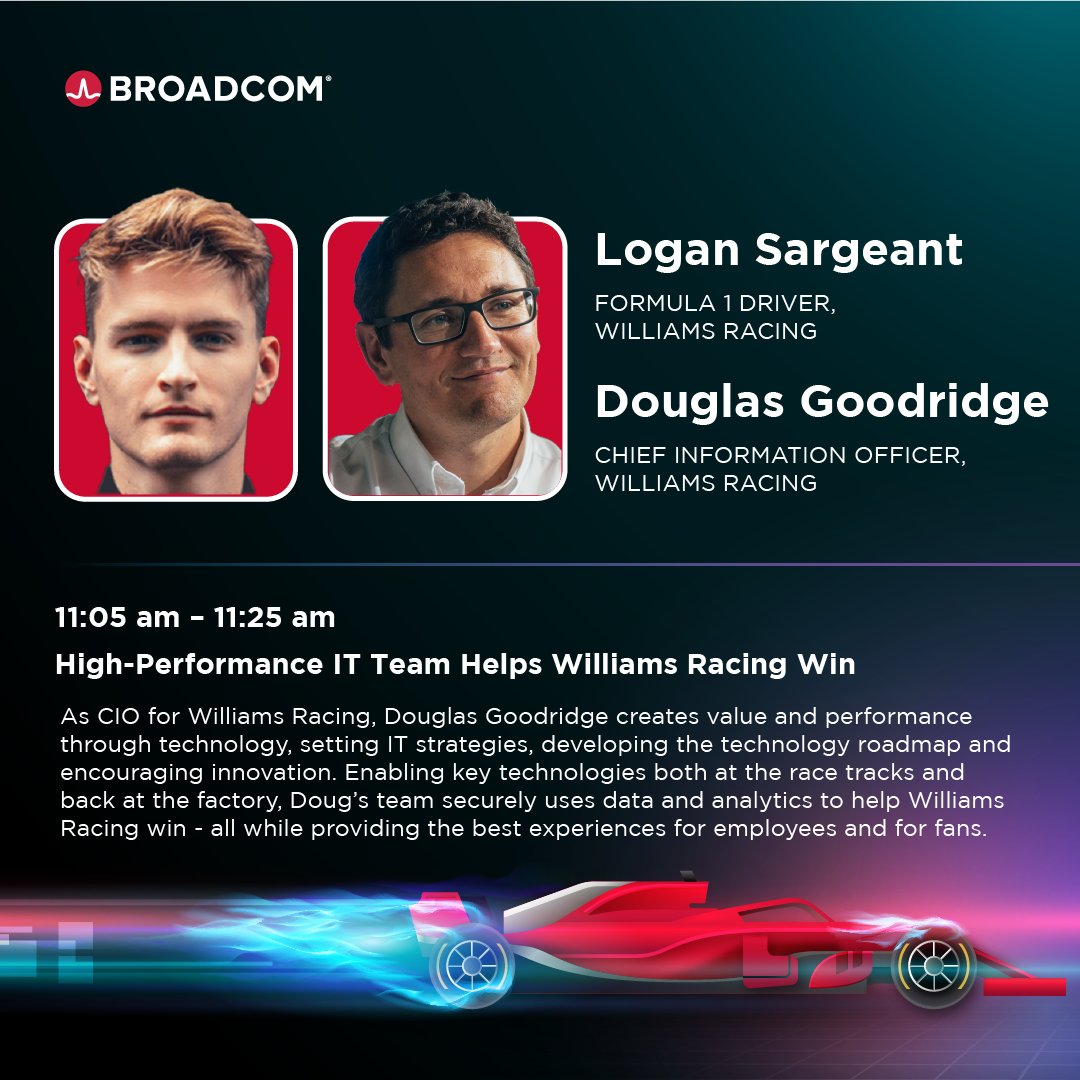 moroskiler's tweet image. .@Broadcom is proud to host official partner @WilliamsRacing at our 2023 Virtual #NetOpsSummit on 5/3. Join us to hear keynote Williams Racing Driver @LoganSargeant and find out how #ExperienceDriven #NetOps is the formula for success.

Register today.
 bit.ly/3ASjpdW