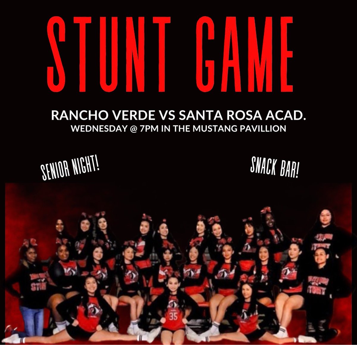 The Varsity Stunt Team will be hosting their first home game this Wednesday, May 3, 2023 in the New Gym from 5 pm-8 pm. Please come out and support!