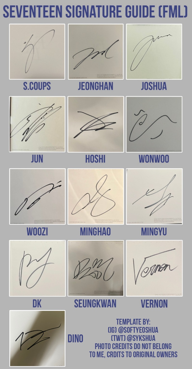 𝒍𝒊𝒏𝒈 🦌💗 on X: Seventeen Signed Albums Signature FML Template! I've  been seeing a lot of people asking about whose signature they got for signed  albums, so here's a template for Seventeen's
