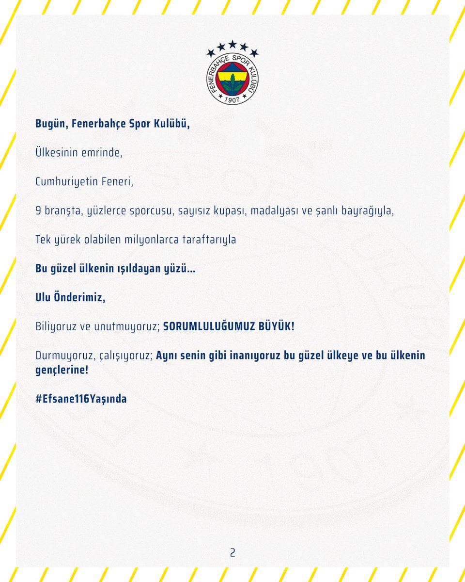 EFSANE 116 YAŞINDA…

İyi ki Doğdun, Dünyanın En Büyük Spor Kulübü Fenerbahçe!

#Efsane116Yaşında 

🔗  bit.ly/410VWlD