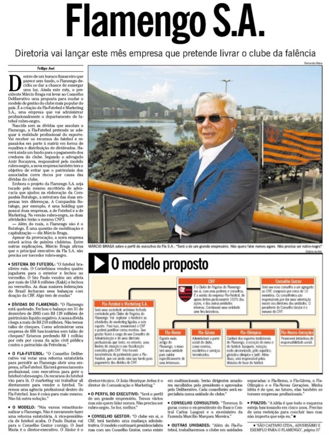 flahistoria's tweet photo. 02/05/2004 #flahistoria 
[📰O Globo]
          
#Flamengo S.A.

Diretoria vai lançar este mês empresa que pretende livrar o clube da falência 
#FlaMarcioBraga #FlaSA #FlaSAF https://t.co/2FLhBo3F4y