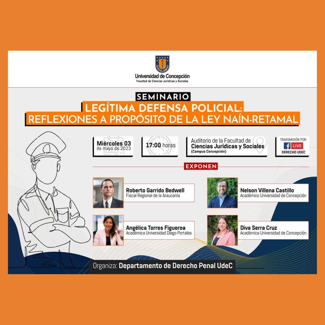 🔜<a href="/AngeTorrFiguer/">Angélica Torres Figueroa</a>, académica de nuestra Facultad y candidata a Doctora en Derecho <a href="/udp_cl/">UDP</a>, participará como expositora en el Seminario "Legítima defensa policial: reflexiones a propósito de la Ley Naín-Retamal", que organiza <a href="/juridicysocudec/">Juridicas y Sociales UdeC</a> para mañana 03 Mayo (17 horas)✔️