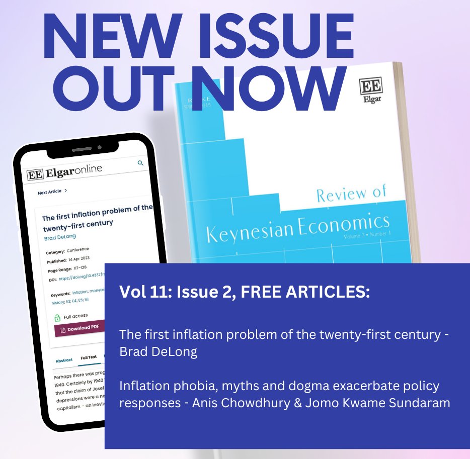 Volume 11, Issue 2 of the Review of #Keynesian #Economics is out now. Visit bit.ly/3nsWhzF
@ROKE_Elgar
Symposium: The post-pandemic #inflation: is it different and how should policy respond? Free articles by @delong Anis Chowdhury & @ksjomo