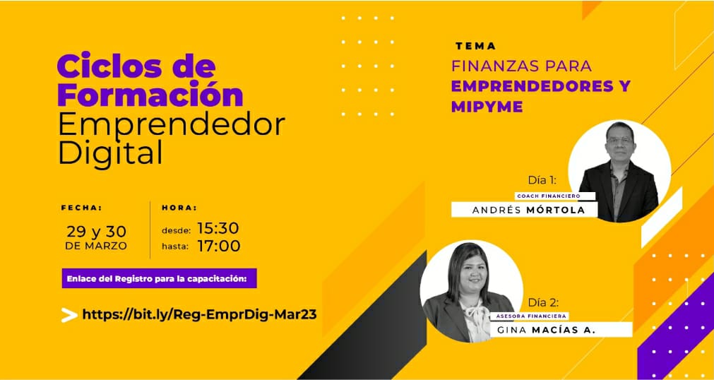 DataPosorja's tweet photo. Texto de Publicación.
“#CAPACITACIÓN📷|
Este 2 y 3 de mayo se realizarán los Ciclos de Formación Emprendedor Digital. Aprende a mejorar y formalizar tu negocio.
Inscríbete de forma gratuita aquí: ⬇️⬇️
https://t.co/ZH5xcKIcmX” https://t.co/AQ5iGOhb9M
