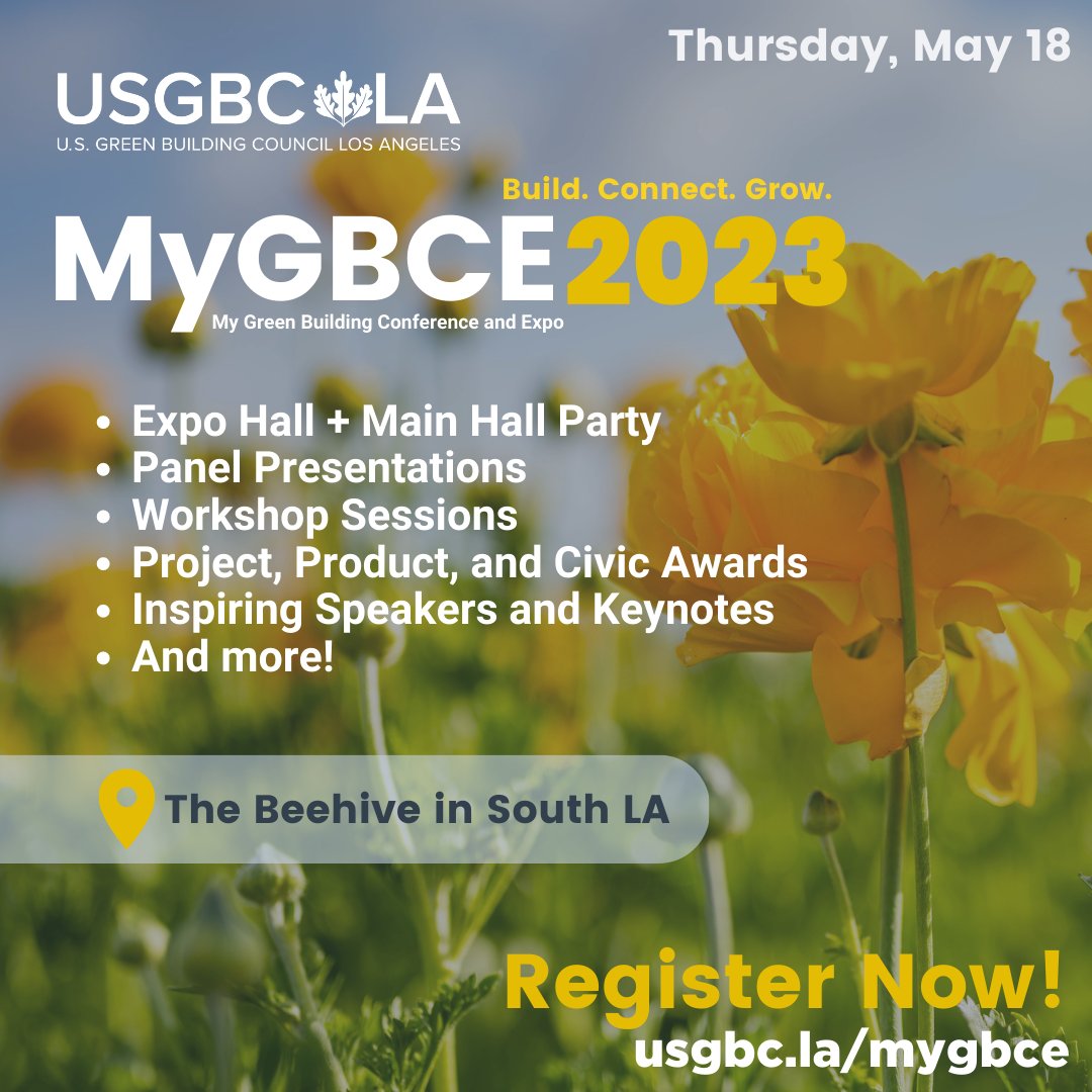 #MyGBCE23 is almost here 🥳! We’re proud to support <a href="/usgbcla/">USGBC-LA</a> on May 18 at @solabeehive📍 Join us there to work together towards a greener future for all and to learn more about [your company] and our work--let’s have some fun and see you in the Expo Hall!🎊usgbc.la/mygbce