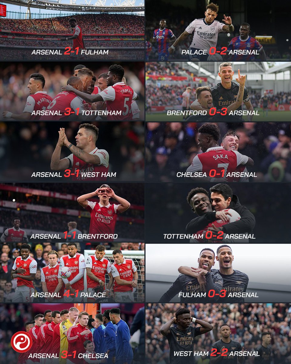 Squawka's tweet photo. The first team in English Football history to win 10 London derbies in a league campaign:

(H)
2-1 Fulham
3-1 Spurs
3-1 West Ham
1-1 Brentford
4-1 Palace
3-1 Chelsea

(A)
0-2 Palace
0-3 Brentford
0-1 Chelsea
0-2 Spurs
0-3 Fulham
2-2 West Ham

London is 🔴 https://t.co/j4hLjURL3w