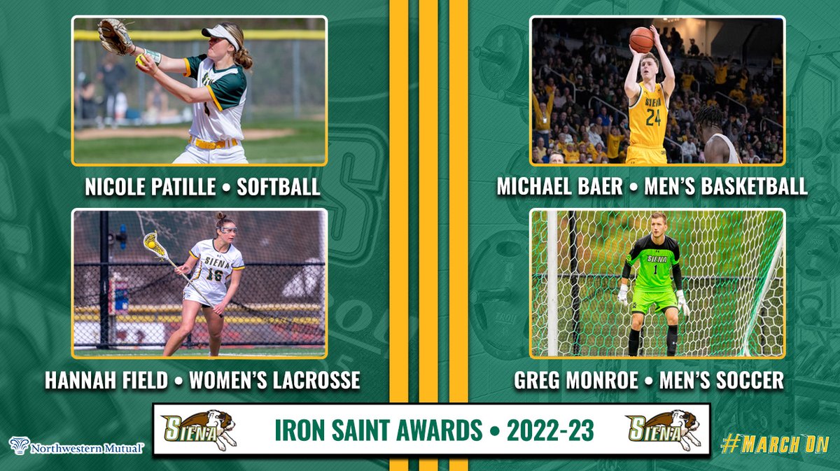 SienaSaints's tweet photo. 💪🏋️ Getting it done in the weight room

Introducing your 2⃣0⃣2⃣2⃣-2⃣3⃣ Iron Saints 

🥎 @npatille 
🏀 @_michaelbaer 
🥍 @hannahfield13 
⚽️ @gregorymmonroe5 

#MarchOn x #SienaSaints https://t.co/HJZxGqemVX