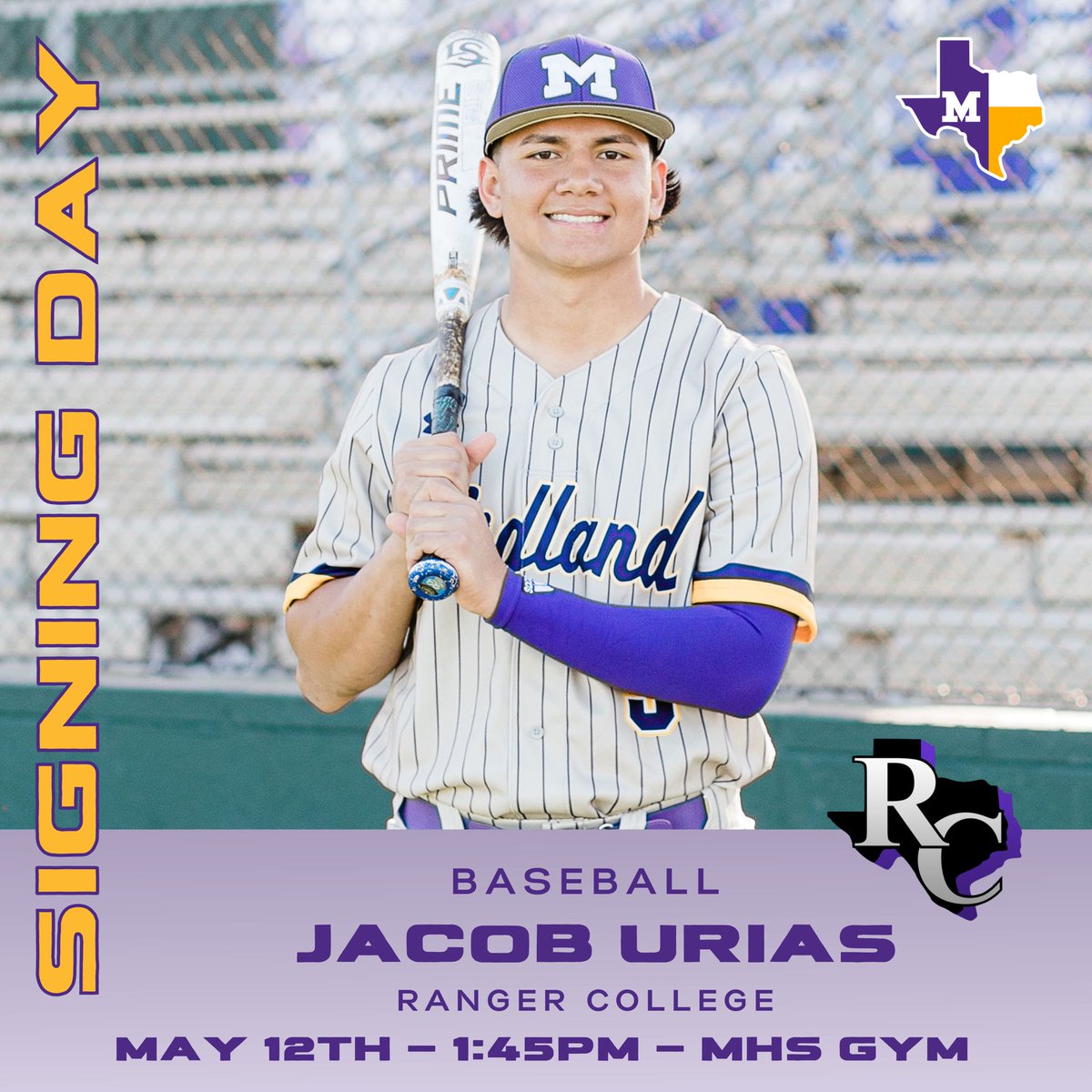 MidlandHigh_MHS's tweet photo. Help us congratulate Jacob Urias on May 12th - 1:45PM - MHS Gym as he continues his academic and athletic career.

Jacob is signing with Ranger College and will be playing Baseball for them! 

Congrats Jkee! ⚾️
Midland High Baseball Booster Club https://t.co/nZ0osaezpe