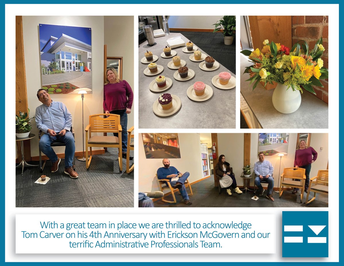 EMAtacoma's tweet photo. With a great team in place we are thrilled to acknowledge Tom Carver on his 4th Anniversary with Erickson McGovern and our terrific Administrative Professionals Team. https://t.co/360dzxmbje
