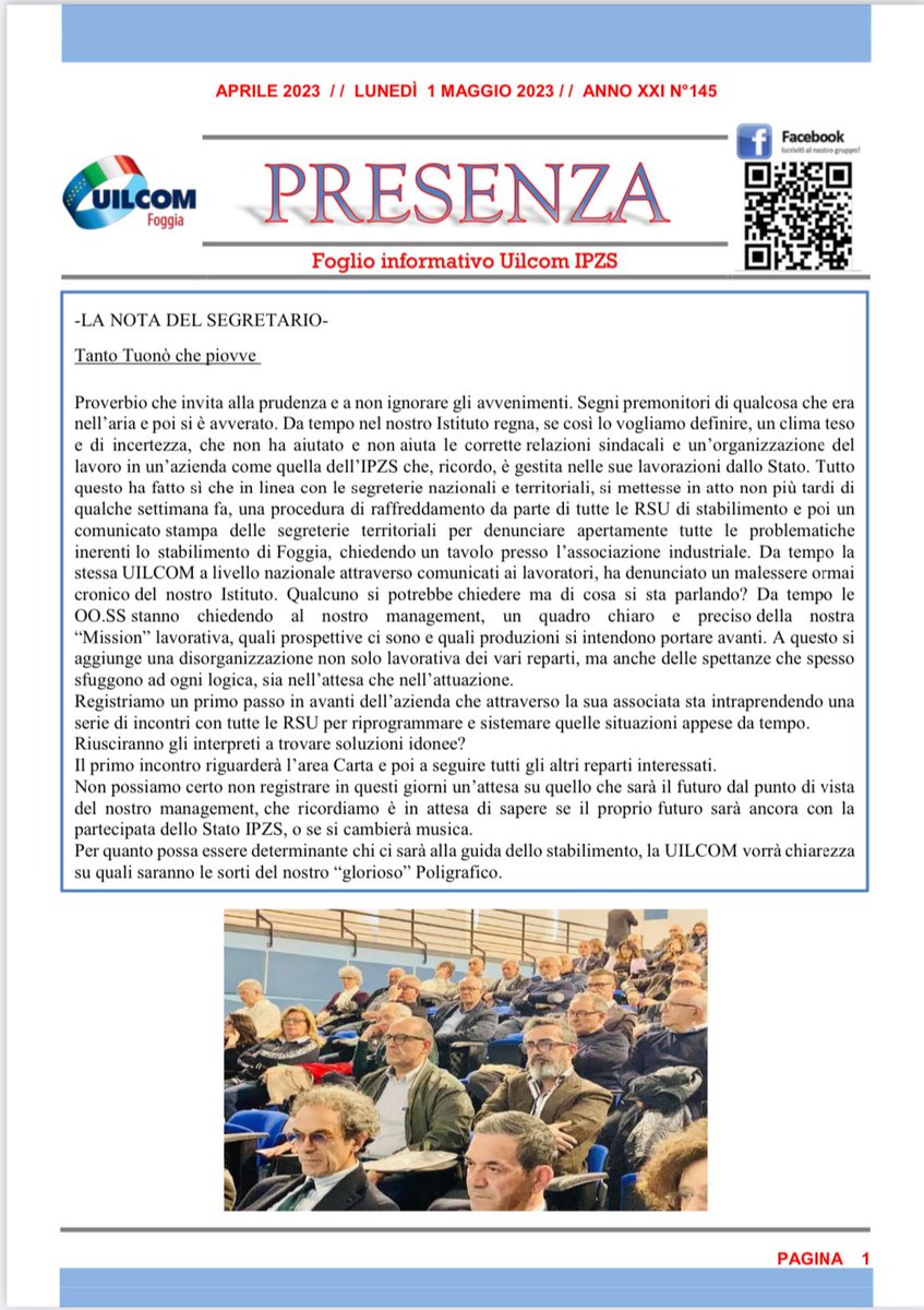 UilcomFoggia's tweet photo. Giornalino PRESENZA - UILCOM FOGGIA. Buona lettura https://t.co/CQeWHeoljg