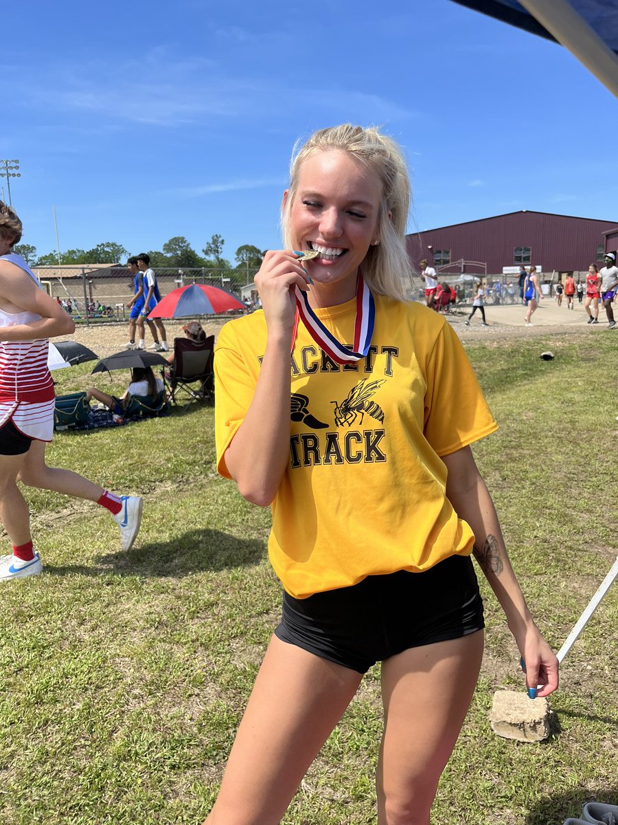 Victory tastes so sweet! Congratulations to Tori for being the 3A State Champion High Jumper! #1 #TheChampIsHere #GoHornets