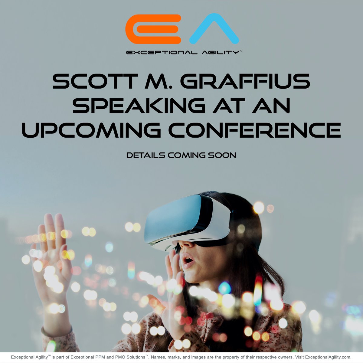 Exceptional Agility Founder Scott M. Graffius will be speaking at an upcoming conference. Details coming soon.

#Agile #AgileSpeaker #AI #AISpeaker #Tech #TechSpeaker #Team #TeamSpeaker #Conference #ConferenceSpeaker #Speaker #PublicSpeaker #KeynoteSpeaker #ExceptionalAgility