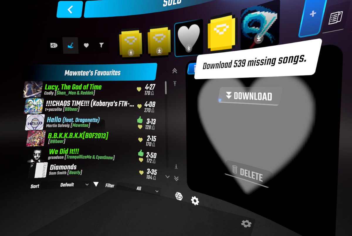 mawntee's tweet image. Todays adventure:

I Used ChatGPT to make a Beat Saber tool that grabs your favorites list and turns it into a shareable playlist!

This is also useful if you've cleared your custom songs folder and want to dig up some of those forgotten maps from back in the day

(dl link below)