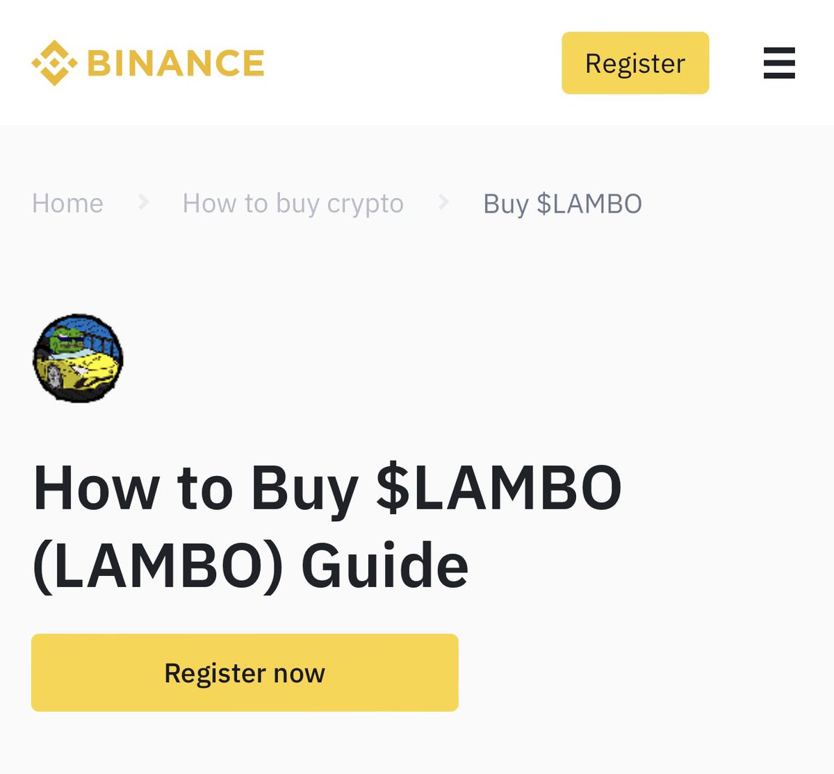 thunderdegen's tweet photo. Binance created a “How to buy” article for $LAMBO 👀 

You can read it here https://t.co/d9TZMLTWXs https://t.co/J88p4gYpX8