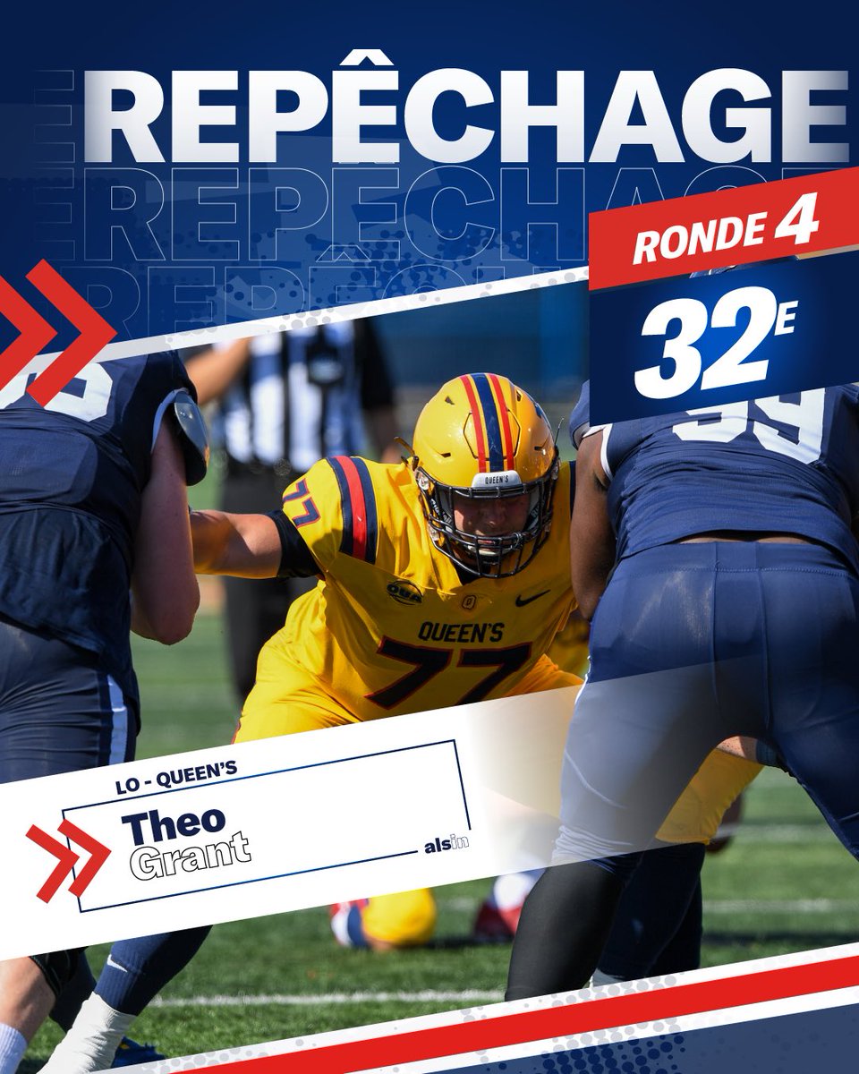 Alouettes de Montréal (@mtlalouettes) on Twitter photo Avec notre choix de quatrième ronde, nous avons sélectionné le joueur de ligne offensive <a href="/theo_grant7/">Theo Grant</a> de <a href="/queensgaels/">Queen's Gaels</a> !
#AlsIN Avec notre choix de quatrième ronde, nous avons sélectionné le joueur de ligne offensive <a href="/theo_grant7/">Theo Grant</a> de <a href="/queensgaels/">Queen's Gaels</a> !
#AlsIN