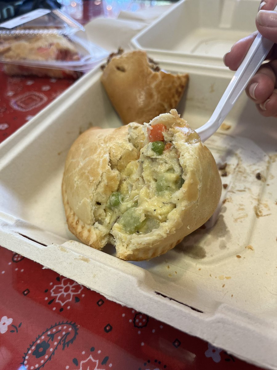 Stopped at a wonderful CA farm on our drive back from Bay Area to LV. 
 Look at those savory pies : pulled pork with blueberry bbq sauce and cheese and the chicken pot pie 
Berry &amp; rhubarb slice for dessert! #pie