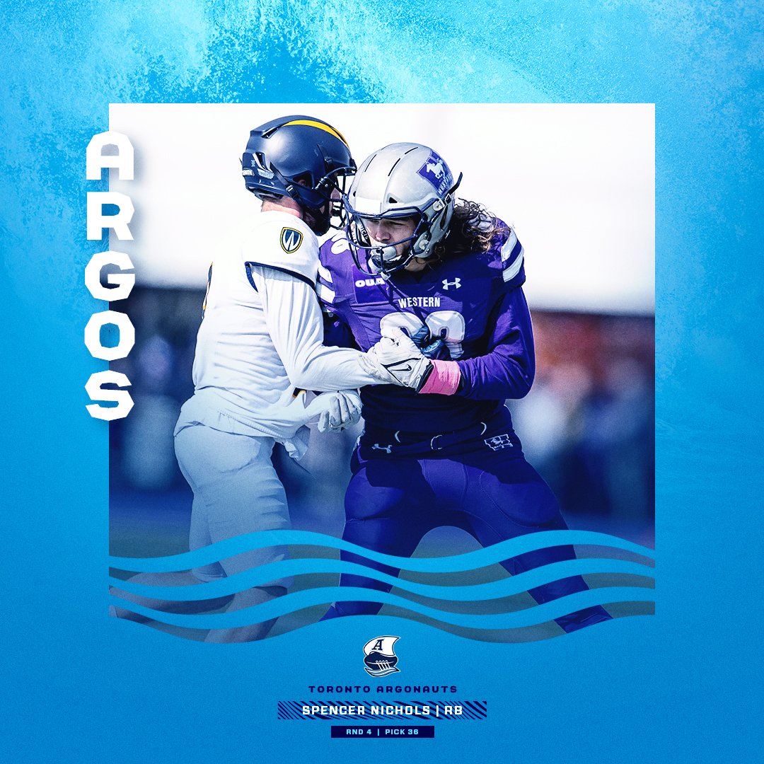 TorontoArgos's tweet photo. We've selected Spencer Nichols out of @WesternMustangs ⚓️ #CFLDraft https://t.co/GjoAhDhI1m
