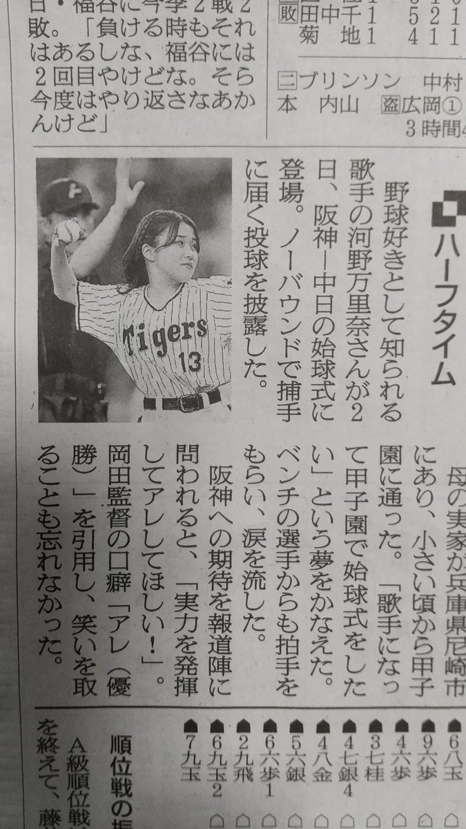 QuintetYou's tweet photo. 河野投手、またまた朝日新聞に掲載されましたね♪
#甲子園 #始球式
#河野万里奈 https://t.co/YyHWfB5R1U