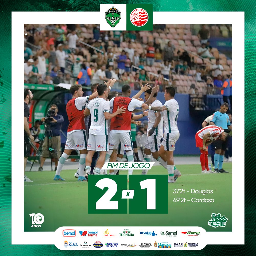 oficialmanausfc's tweet photo. SE NÃO FOR NA EMOÇÃO NÃO É GAVIÃO! 🦅🏹

Manaus vence na estreia da #SérieC2023 em uma noite memorável de celebração ao seu aniversário de dez anos.

⚽️ Douglas
⚽️ Cardoso

#PróximoDesafio: Manaus viaja ara enfrentar o Operário. Vamos por maaaaais! 🏹 https://t.co/7x82UG6aGE