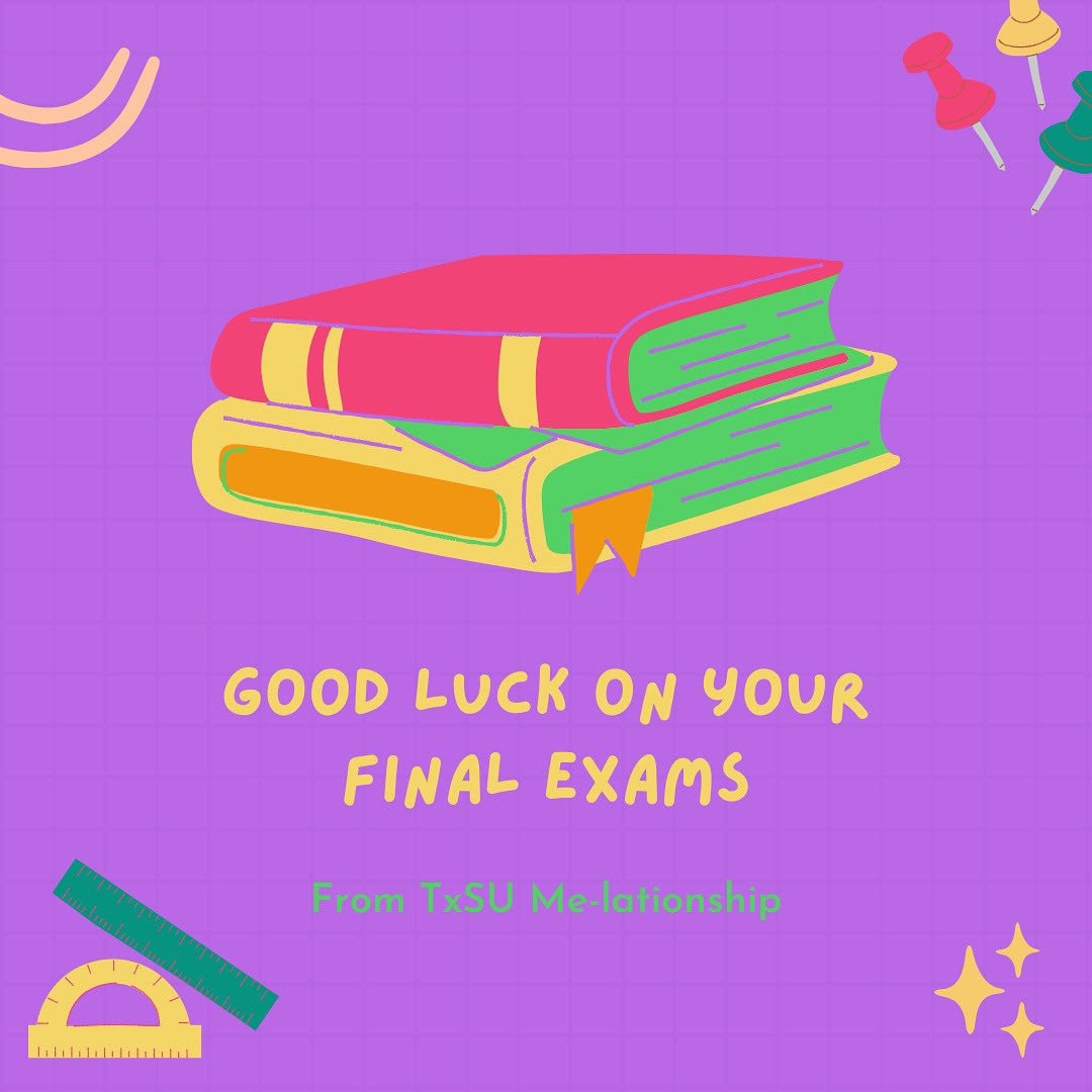 Hey Tigers! Wishing you good luck on your finals! Here’s a few tips to keep you ✨focused✨: 
#TxSU23 #TxSU24 #TxSU25 #TxSU26