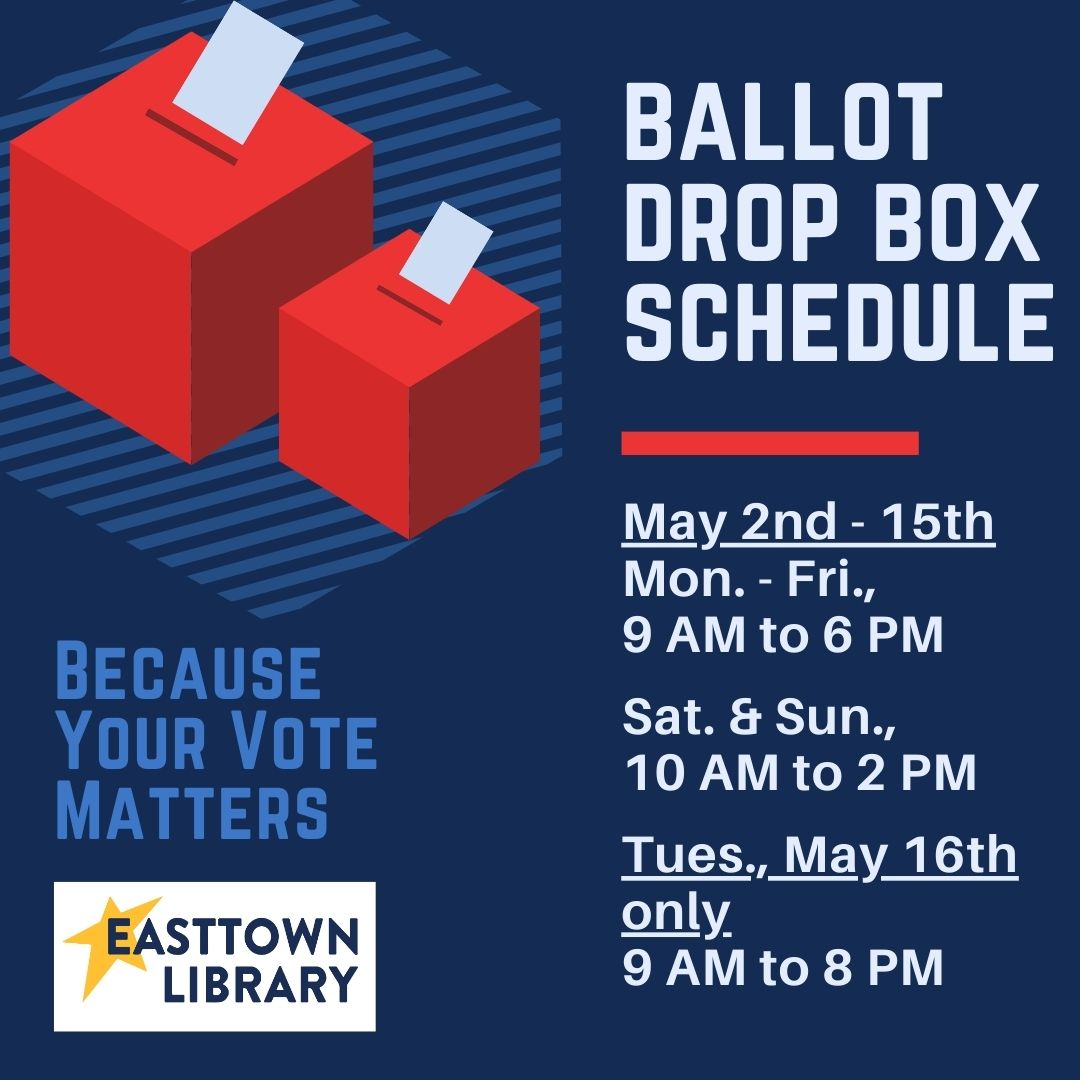 easttownlibrary's tweet photo. Starting today, you can drop off your mail-in ballot at the Easttown Library until May 16th. Make sure to exercise your right to vote and take advantage of this convenient option. ๐ณ๏ธ #Vote #EasttownLibrary #MailInBallot https://t.co/kYVFKIsrSl
