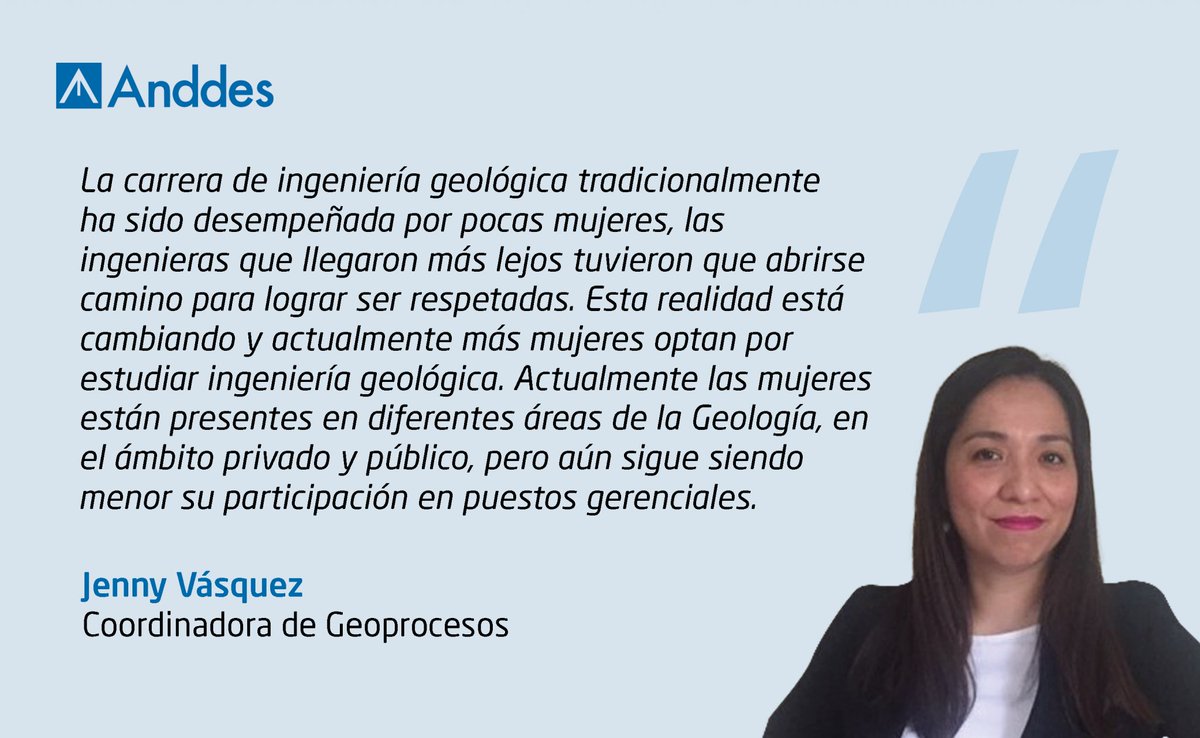 _anddes's tweet photo. #DíaDeLaMujer | Jenny Vásquez es ingeniera geóloga y coordinadora de Geoprocesos en Anddes quién a pesar de sus logros, ha tenido que enfrentar desafíos en un sector predominantemente masculino: https://t.co/G94HwaRBaB https://t.co/ko42a416cs