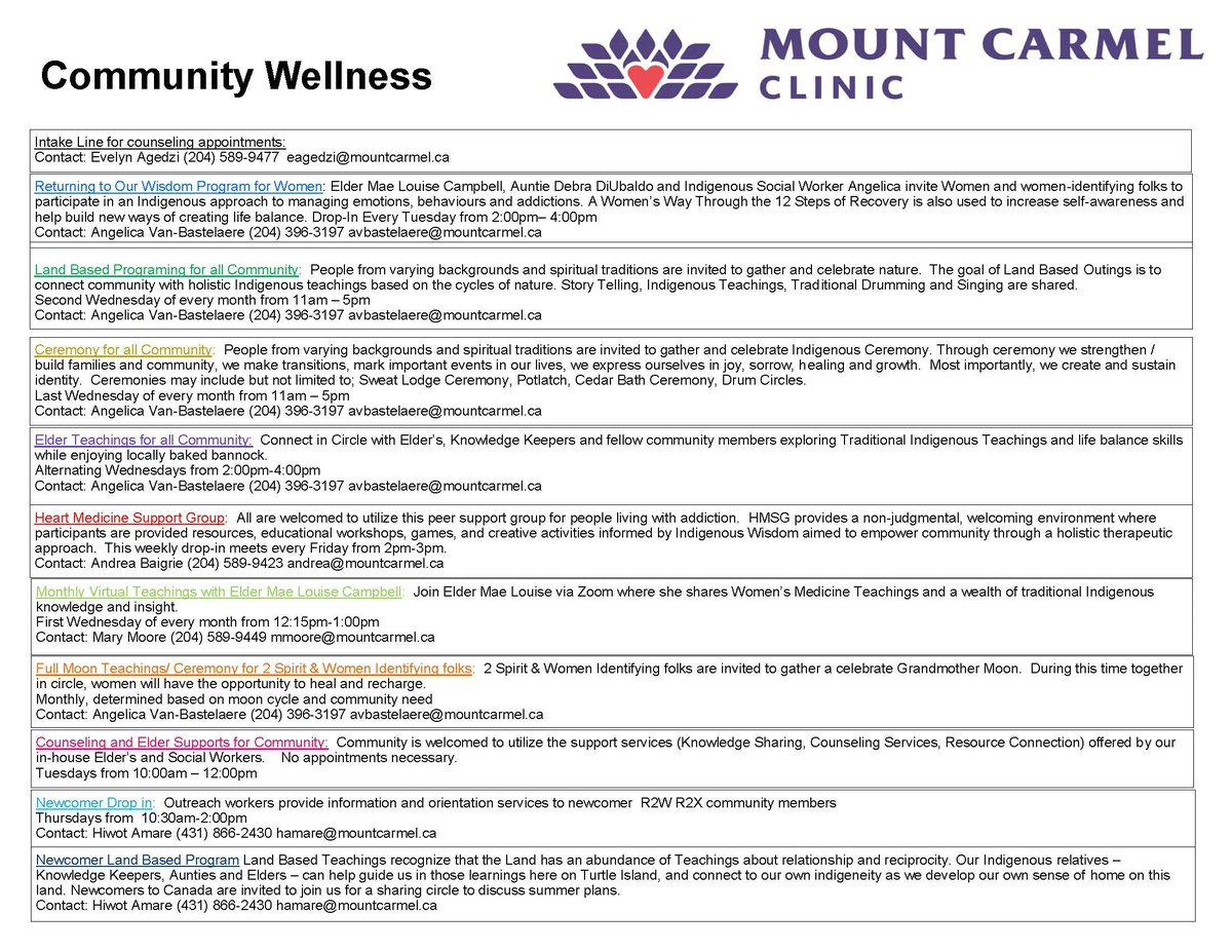 mountcarmelwpg's tweet photo. Please join the Community Wellness Program in the month of May! More information about each program and who to contact is located on the second slide.

The Community Wellness Program is located at 888 Main St. on the corner of Main and Stella. We hope to see you! https://t.co/zINkjWvpgI
