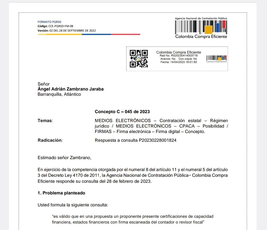 cabogadosa1's tweet photo. Concepto CCE: La ausencia de firma manuscrita no es causal de rechazo de la oferta, porque se trata de una formalidad no necesaria para la comparación de las propuestas- Firma electrónica-Digital; SECOPII 
https://t.co/HjrshmXYr2 https://t.co/Y0J6ImBsjh
