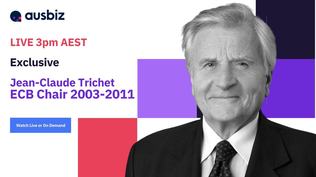 Join us today for an exclusive live interview with Jean-Claude Trichet former Chair of the #ECB <a href="/ecb/">European Central Bank</a> 3pm AEST only on #ausbiz