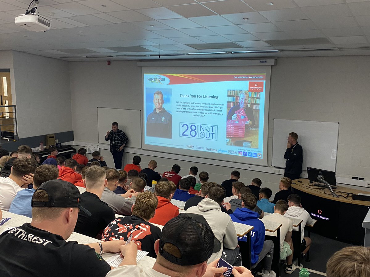 MintridgeFDN's tweet photo. The @MintridgeFDN were proud to deliver this Max Hunter Fund Men’s Mental Health Programme tonight at @Hartpury!
The students were inspired by @Nigelrefowens and @patrickfoster02 tonight, and learnt so much about their mental health journeys.
#MentalHealthAwareness #28NOTOUT https://t.co/EA4Qnqlkzv