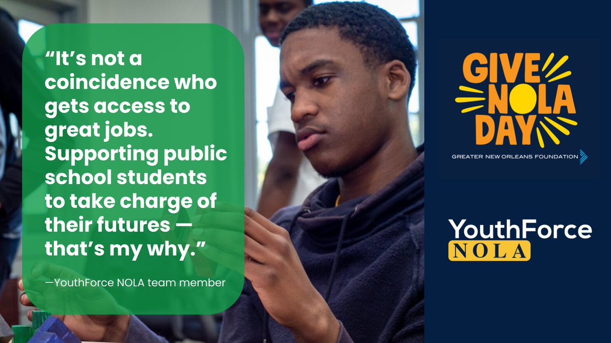 Our young people have the highest of aspirations, for themselves and our world. Join #YouthForceNOLA in helping to make their dreams a reality. #GiveNOLADay givenola.org/youthforcenola