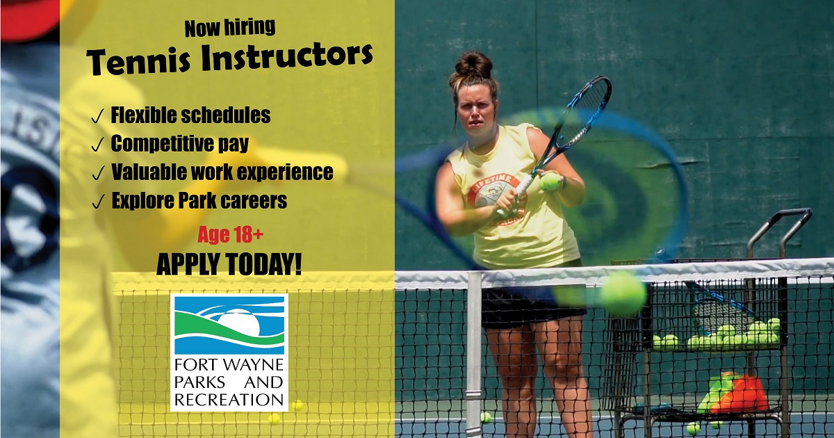 🎾Tennis anyone? Fort Wayne Parks and Recreation is hiring Tennis Instructors to teach kids and adults how to talk with your racquet and play with your heart.    
cityoffortwayne.org/jobs-with-the-…
#WorkWhereYouPlay, #Jobs