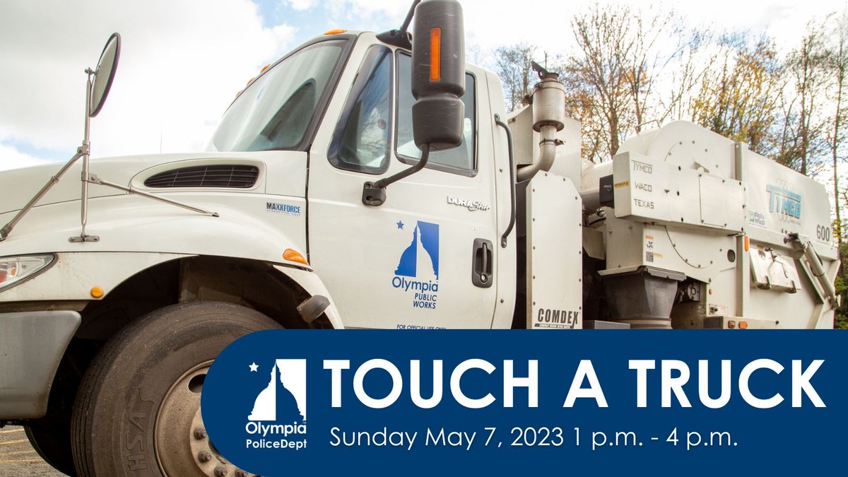 OlyPD's tweet photo. Only two more days until Touch a Truck at Garfield Elementary! 

There are 19 different big rigs scheduled to join, including a street sweeper, dump truck, hydro excavator, @OlyFireDept tiller truck, @OlyPARD tree truck, @ThurstonSheriff SWAT bearcat, OPD patrol car AND MORE!!! https://t.co/DDAlS0zArI