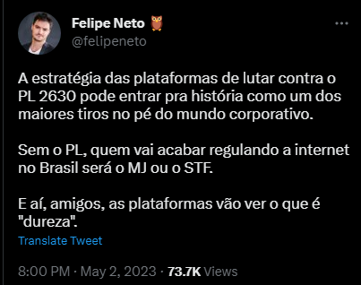 MBLivre's tweet photo. A Câmara não teve voto, mas o Felipe Neto quer que o judiciário atropele tudo junto com o executivo. 

E "vão ver o que é dureza". 

Um ditadorzinho em potencial. https://t.co/XYCZjjzvr1