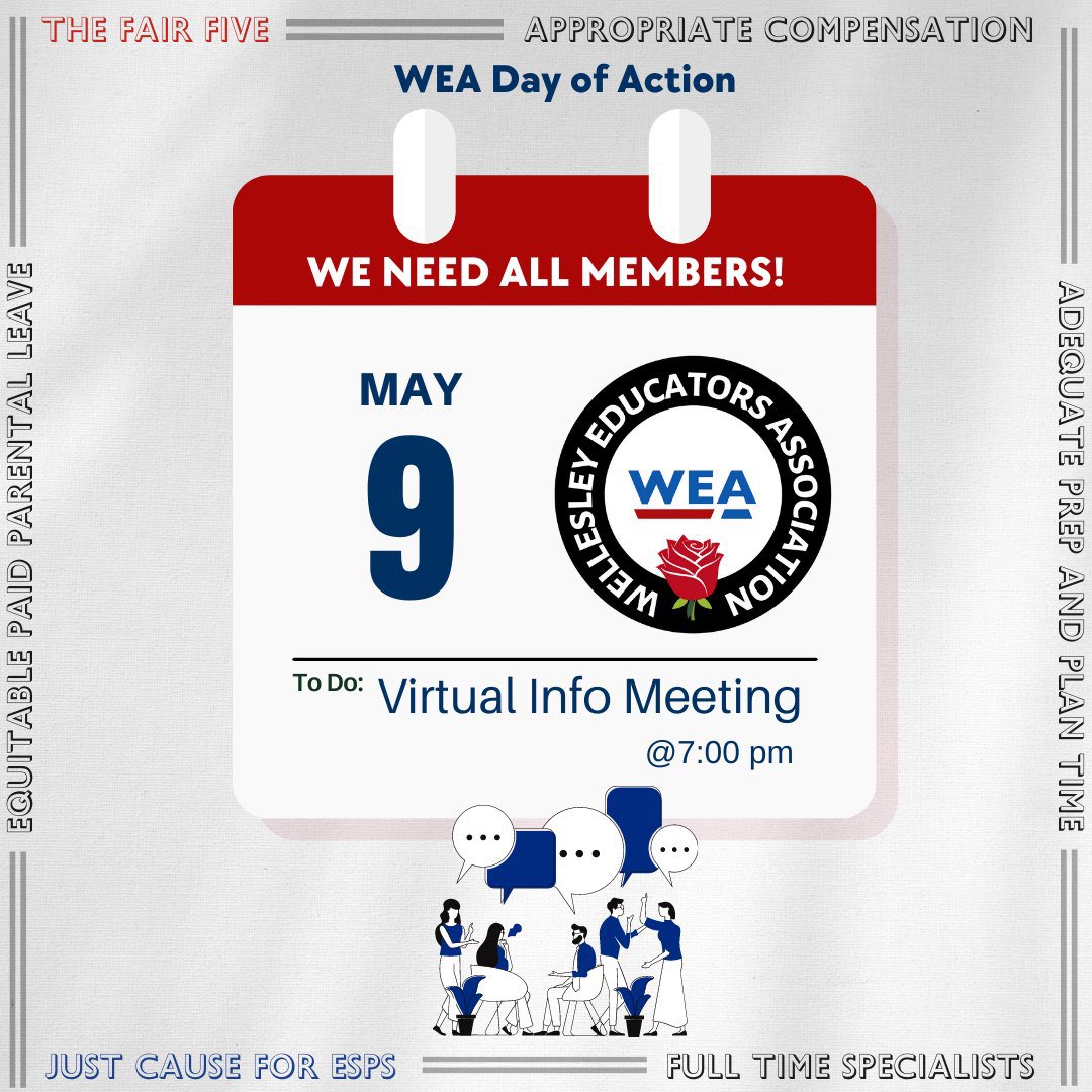 WEAunion's tweet image. ALL MEMBERS: Mark your calendars for next Tuesday, 7pm, via Zoom! Come with questions #fairfivenow #whatwillittake