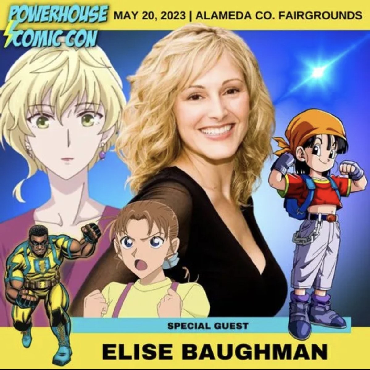 EliseBaughman's tweet image. Can’t wait to visit the San Francisco Bay Area for #PowerhouseComicCon on May 20th! 🎉

It will be at the Alameda County Fairgrounds in Pleasanton.

Tickets &amp;gt;&amp;gt;&amp;gt; powerhousecomiccon.com/tickets

#comiccon #PHCC #Pleasantoncalifornia #Bayarea #Alamedacounty #DBGT #DBGTPan #DBZ #Voiceactor