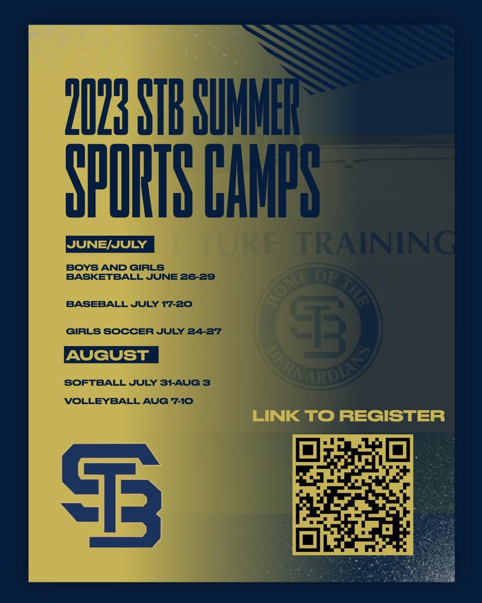 Registrations are now open for the St. Bernard's Summer Sports Camps.  Please use the QR code which will take you to familyID to register for one or more of our camps.
