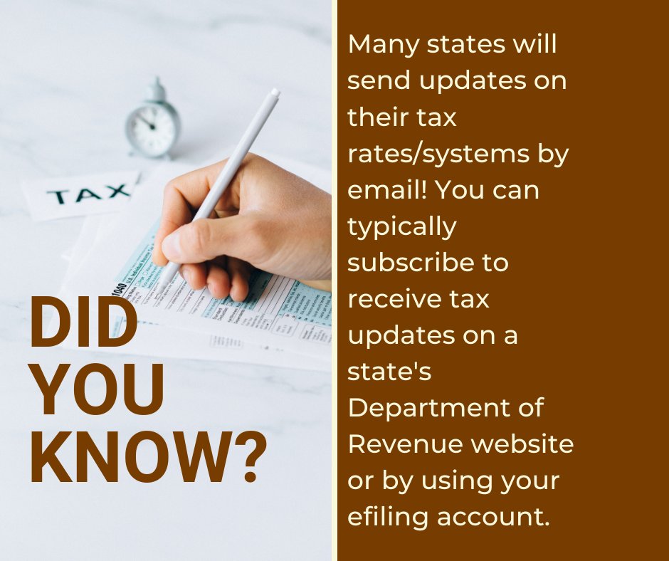 Many of these emails consist of changes to city or county tax rates, which can be extremely useful when trying to keep up with multiple states/jurisdictions! #salestax #taxtips #SmallBizTips #smallbusiness #tax #Taxtwitter #runningabusiness
