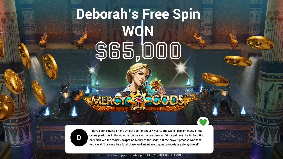 And the wins keep coming! 💰 Our player, Deborah, just hit the jackpot & won a whopping $65,000 on the super exciting Mercy of Gods slot. 🤑 #MercyOfGods #UnibetCasino #Jackpot #OurPlayersOurExperiences