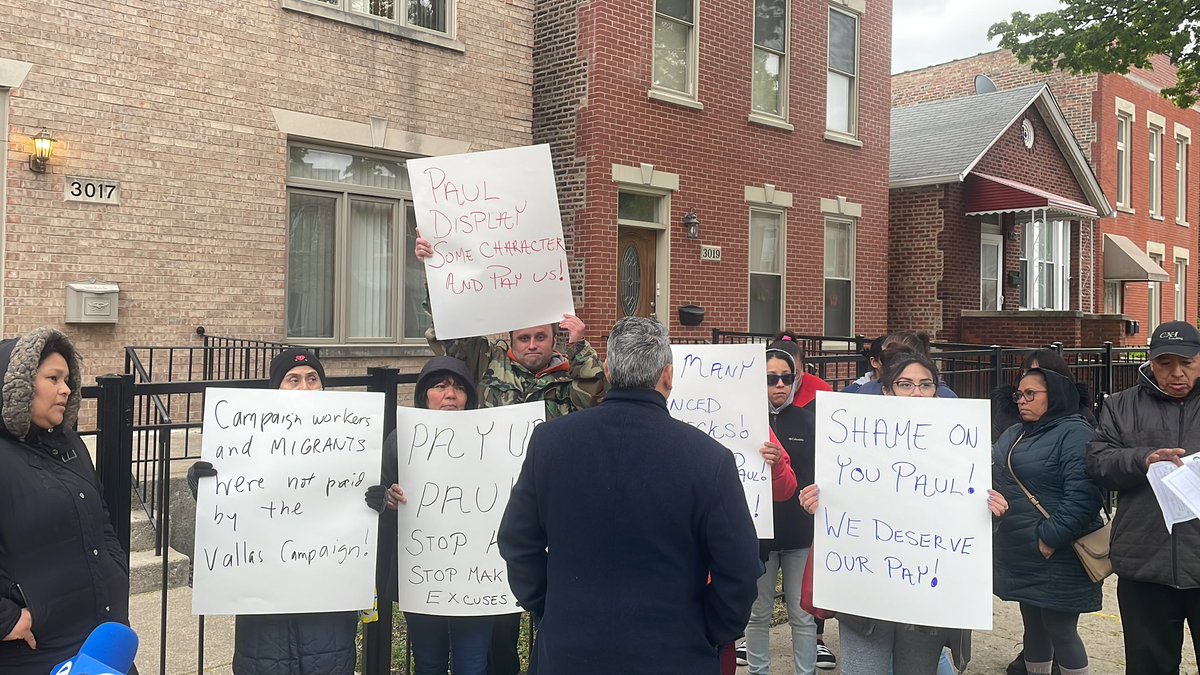 hanksanders_'s tweet image. Protestors outside of Paul Vallas’ home saying they were not paid for many of the days they worked for his mayoral campaign including on Election Day. @PaulVallas
