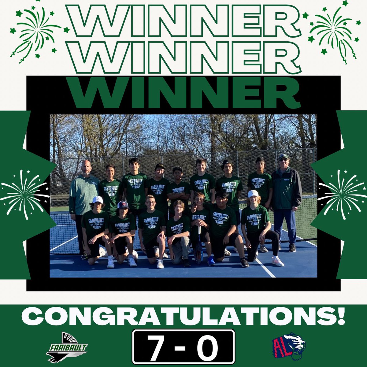 FaribaultTennis's tweet photo. It’s a great day to be a FALCON! Congrats to the Faribault Boys Tennis Team on a huge conference victory over Albert Lea. We have a young team so that means we had many boys on our line up with their 1st Varsity WIN! So proud! Come see them on their home court on Thursday! https://t.co/3AUSyAU7zU