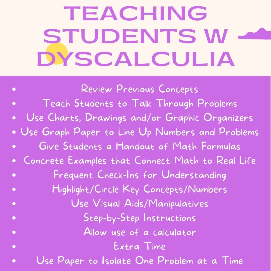 Students with dyscalculia need extra support in math. As a teacher, provide visual aids, break down concepts, use multi-sensory teaching, & offer extra support. Let's ensure every student has equal access to education! #Dyscalculia #InclusiveEducation #TeacherTips #MathEducation