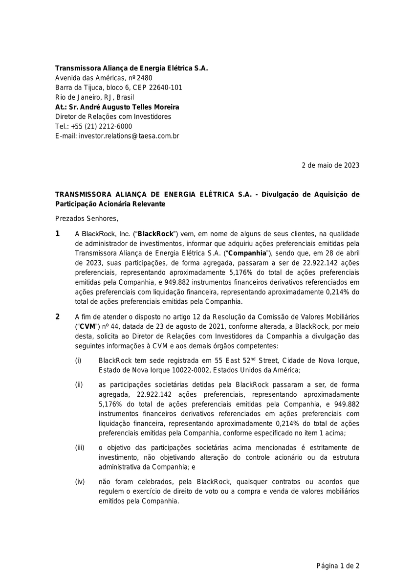 CalixtoCapital's tweet photo. #TAEE | TAESA | Comunicado ao Mercado https://t.co/9sbYYfQcFM