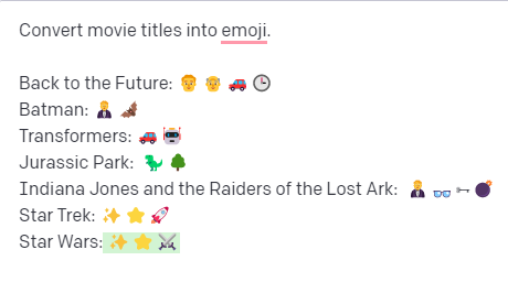 AndrewCoomes's tweet photo. Test output of the movie titles = emoji app using OpenAI's Davinci https://t.co/qMjmM4D0dZ